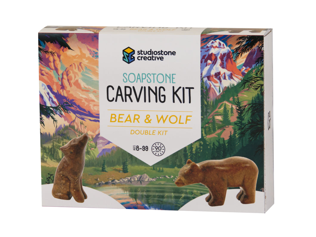 Bear & Wolf Double Soapstone Carving Kit by Studiostone Creative