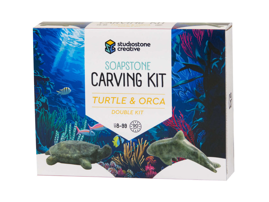 Turtle & Orca Double Soapstone Carving Kit by Studiostone Creative